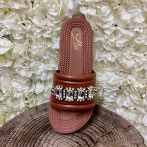 Brown Sandal with Gold and Silver Gem Detailing